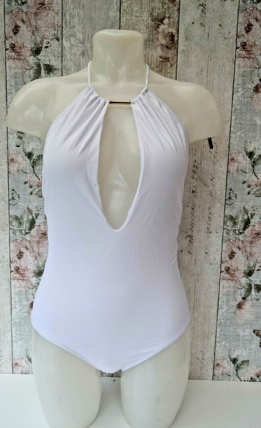 white halter neck swimsuit